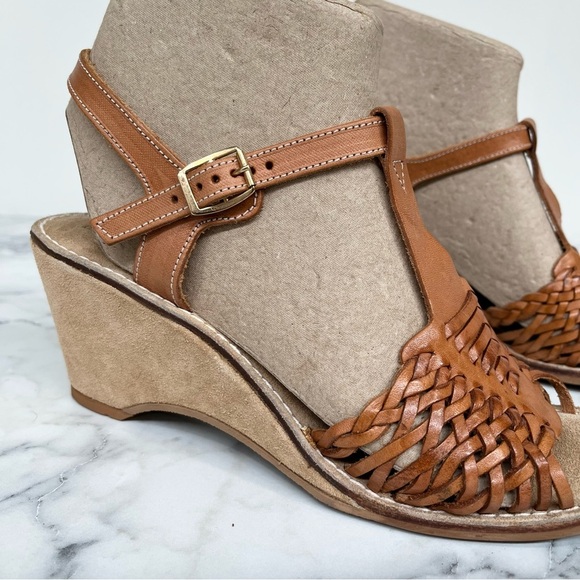 Baskets Buskins made in Brazil brown woven leather suede wedge sandals - Picture 3 of 10